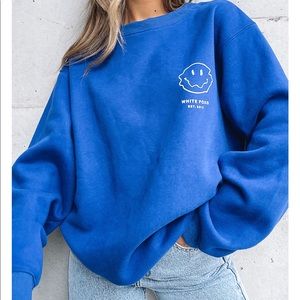 White Fox Boutique Electric Blue Smiley Face Crewneck Sweatshirt